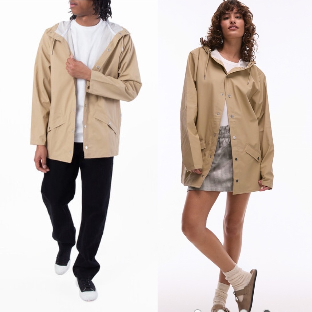 Rains Jacket W3 Raincoat Sand Beige Waterproof Hooded Jacket Style 12010 Size M